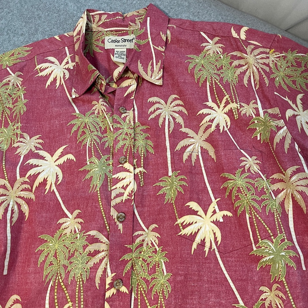 Cooke Street Hawaiian Shirt Mens 2XL Tropical Cotton Camp Palm Trees